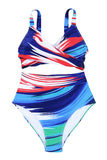 LC433619-22-XS, LC433619-22-S, LC433619-22-M, LC433619-22-L, LC433619-22-XL, Multicolor Women's Bikini Sets Abstract Print High Waisted V Neck Twist Front Bathing Suit