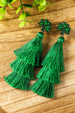 BH012480-9, Green St. Patricks Day Beaded Layered Tassel Earrings for Women