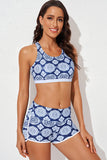 LC415772-5-S, LC415772-5-M, LC415772-5-L, LC415772-5-XL, LC415772-5-2XL, Blue 3 Piece Swimsuits for Women Printed Sporty Racerback Tankini Swimsuit