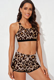LC415772-20-S, LC415772-20-M, LC415772-20-L, LC415772-20-XL, LC415772-20-2XL, Leopard 3 Piece Swimsuits for Women Printed Sporty Racerback Tankini Swimsuit