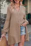 LC2552553-16-S, LC2552553-16-M, LC2552553-16-L, LC2552553-16-XL, LC2552553-16-2XL, Khaki Womens Long Sleeve Oversized Blouses Tops Button Up Bishop Sleeve Shirt