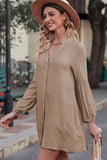 LC2552553-16-S, LC2552553-16-M, LC2552553-16-L, LC2552553-16-XL, LC2552553-16-2XL, Khaki Womens Long Sleeve Oversized Blouses Tops Button Up Bishop Sleeve Shirt