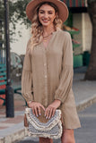 LC2552553-16-S, LC2552553-16-M, LC2552553-16-L, LC2552553-16-XL, LC2552553-16-2XL, Khaki Womens Long Sleeve Oversized Blouses Tops Button Up Bishop Sleeve Shirt