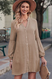 LC2552553-16-S, LC2552553-16-M, LC2552553-16-L, LC2552553-16-XL, LC2552553-16-2XL, Khaki Womens Long Sleeve Oversized Blouses Tops Button Up Bishop Sleeve Shirt