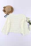 LC421654-1-S, LC421654-1-M, LC421654-1-L, White Summer Crochet Hollow Out Loose Fit Long Sleeve Swimsuit Mesh Cover Up Top