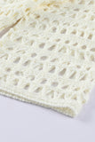 LC421654-1-S, LC421654-1-M, LC421654-1-L, White Summer Crochet Hollow Out Loose Fit Long Sleeve Swimsuit Mesh Cover Up Top
