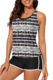 LC415772-2-S, LC415772-2-M, LC415772-2-L, LC415772-2-XL, LC415772-2-2XL, Black 3 Piece Swimsuits for Women Printed Sporty Racerback Tankini Swimsuit