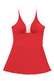 LC443469-103-S, LC443469-103-M, LC443469-103-L, LC443469-103-XL, LC443469-103-2XL, Red Women's One Piece Swimdress Skirted Strappy V Neck Side Split One-piece Bathing Suit