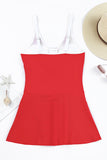LC443469-103-S, LC443469-103-M, LC443469-103-L, LC443469-103-XL, LC443469-103-2XL, Red Women's One Piece Swimdress Skirted Strappy V Neck Side Split One-piece Bathing Suit