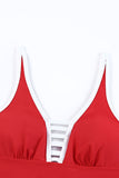 LC443469-103-S, LC443469-103-M, LC443469-103-L, LC443469-103-XL, LC443469-103-2XL, Red Women's One Piece Swimdress Skirted Strappy V Neck Side Split One-piece Bathing Suit
