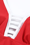 LC443469-103-S, LC443469-103-M, LC443469-103-L, LC443469-103-XL, LC443469-103-2XL, Red Women's One Piece Swimdress Skirted Strappy V Neck Side Split One-piece Bathing Suit