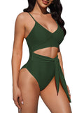 LC443489-109-S, LC443489-109-M, LC443489-109-L, LC443489-109-XL, Army Green   Women's One Piece Swimsuit Cutout Cheeky Tummy Control Bathing Suit Monokini