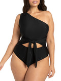 LC443580-2-XL, LC443580-2-2XL, LC443580-2-3XL, LC443580-2-4XL, Black Women's Plus Size One Shoulder One Piece Swimsuit Cut Out Swimwear Bathing Suits
