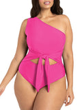 LC443580-6-XL, LC443580-6-2XL, LC443580-6-3XL, LC443580-6-4XL, Rose Women's Plus Size One Shoulder One Piece Swimsuit Cut Out Swimwear Bathing Suits