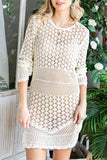 Women's Crochet Hollow Out Cover Up Dress Mini Dress Long Sleeve Beach Swimsuit