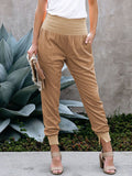 LC77345-9016-S, LC77345-9016-M, LC77345-9016-L, LC77345-9016-XL, Light beige Women's High Waist Joggers Wide Band Sweatpants with Pockets