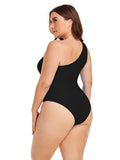 LC443580-2-XL, LC443580-2-2XL, LC443580-2-3XL, LC443580-2-4XL, Black Women's Plus Size One Shoulder One Piece Swimsuit Cut Out Swimwear Bathing Suits