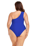 LC443580-5-XL, LC443580-5-2XL, LC443580-5-3XL, LC443580-5-4XL, Blue Women's Plus Size One Shoulder One Piece Swimsuit Cut Out Swimwear Bathing Suits