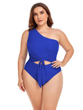 LC443580-5-XL, LC443580-5-2XL, LC443580-5-3XL, LC443580-5-4XL, Blue Women's Plus Size One Shoulder One Piece Swimsuit Cut Out Swimwear Bathing Suits