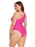 LC443580-6-XL, LC443580-6-2XL, LC443580-6-3XL, LC443580-6-4XL, Rose Women's Plus Size One Shoulder One Piece Swimsuit Cut Out Swimwear Bathing Suits