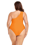 LC443580-14-XL, LC443580-14-2XL, LC443580-14-3XL, LC443580-14-4XL, Orange Women's Plus Size One Shoulder One Piece Swimsuit Cut Out Swimwear Bathing Suits