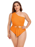 LC443580-14-XL, LC443580-14-2XL, LC443580-14-3XL, LC443580-14-4XL, Orange Women's Plus Size One Shoulder One Piece Swimsuit Cut Out Swimwear Bathing Suits