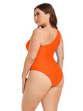LC443580-1014-XL, LC443580-1014-2XL, LC443580-1014-3XL, LC443580-1014-4XL, Orange Women's Plus Size One Shoulder One Piece Swimsuit Cut Out Swimwear Bathing Suits