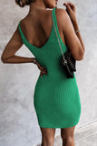 LC2211331-9-S, LC2211331-9-M, LC2211331-9-L, LC2211331-9-XL, LC2211331-9-2XL, Green Women's Summer Tank Dress Knit V Neck Sleeveless Bodycon Ribbed Dresses