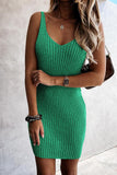 LC2211331-9-S, LC2211331-9-M, LC2211331-9-L, LC2211331-9-XL, LC2211331-9-2XL, Green Women's Summer Tank Dress Knit V Neck Sleeveless Bodycon Ribbed Dresses