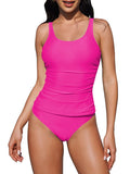 LC415778-6-S, LC415778-6-M, LC415778-6-L, LC415778-6-XL, Rose Tankini Swimsuits for Women Ruched High Cut Cheeky Bikini Bottom Two Piece Bathing Suits