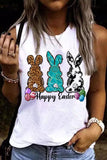 LC2568439-1-S, LC2568439-1-M, LC2568439-1-L, LC2568439-1-XL, LC2568439-1-2XL, White Happy Easter Womens Sleeveless Tops Bunny Rabbit Tank Top