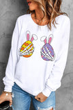 LC25314502-1-S, LC25314502-1-M, LC25314502-1-L, LC25314502-1-XL, LC25314502-1-2XL, White Skull Easter Print Sweatshirt Crew Neck Pullover Tops for Women