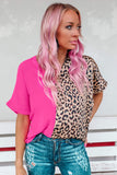 LC2553292-6-S, LC2553292-6-M, LC2553292-6-L, LC2553292-6-XL, Rose Women's V Neck Sleeveless Blouses Contrast Leopard Color Block Shirt Tops