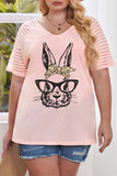 Plus Size Easter Bunny With Glasses Rabbit Graphic Short Sleeve Tee Top