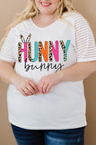 PL252146-1-1X, PL252146-1-2X, PL252146-1-3X, PL252146-1-4X, PL252146-1-5X, White Plus Size Easter Shirt Hunny Bunny Graphic Print Short Sleeve Tee Top