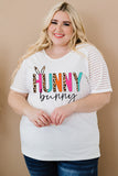 PL252146-1-1X, PL252146-1-2X, PL252146-1-3X, PL252146-1-4X, PL252146-1-5X, White Plus Size Easter Shirt Hunny Bunny Graphic Print Short Sleeve Tee Top