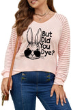 PL252145-10-1X, PL252145-10-2X, PL252145-10-3X, PL252145-10-4X, PL252145-10-5X, Pink Plus Size Easter Easter T-Shirt for Women Funny Letter Print Long Sleeve Top