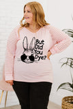 PL252145-10-1X, PL252145-10-2X, PL252145-10-3X, PL252145-10-4X, PL252145-10-5X, Pink Plus Size Easter Easter T-Shirt for Women Funny Letter Print Long Sleeve Top