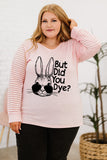 PL252145-10-1X, PL252145-10-2X, PL252145-10-3X, PL252145-10-4X, PL252145-10-5X, Pink Plus Size Easter Easter T-Shirt for Women Funny Letter Print Long Sleeve Top