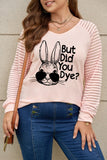 PL252145-10-1X, PL252145-10-2X, PL252145-10-3X, PL252145-10-4X, PL252145-10-5X, Pink Plus Size Easter Easter T-Shirt for Women Funny Letter Print Long Sleeve Top