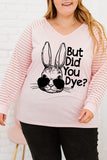PL252145-10-1X, PL252145-10-2X, PL252145-10-3X, PL252145-10-4X, PL252145-10-5X, Pink Plus Size Easter Easter T-Shirt for Women Funny Letter Print Long Sleeve Top