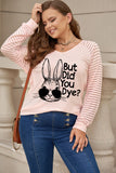 PL252145-10-1X, PL252145-10-2X, PL252145-10-3X, PL252145-10-4X, PL252145-10-5X, Pink Plus Size Easter Easter T-Shirt for Women Funny Letter Print Long Sleeve Top