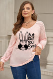 PL252145-10-1X, PL252145-10-2X, PL252145-10-3X, PL252145-10-4X, PL252145-10-5X, Pink Plus Size Easter Easter T-Shirt for Women Funny Letter Print Long Sleeve Top