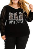 PL252144-2-1X, PL252144-2-2X, PL252144-2-3X, PL252144-2-4X, PL252144-2-5X, Black Plus Size Happy Easter T-Shirt for Women Bunny Rabbit Graphic Sheer Shirts Tops