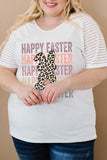 PL252149-1-1X, PL252149-1-2X, PL252149-1-3X, PL252149-1-4X, PL252149-1-5X, White Plus Size Happy Easter T Shirt Leopard Bunny Graphic Short Sleeve Tops