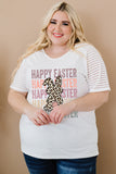 PL252149-1-1X, PL252149-1-2X, PL252149-1-3X, PL252149-1-4X, PL252149-1-5X, White Plus Size Happy Easter T Shirt Leopard Bunny Graphic Short Sleeve Tops