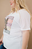 PL252149-1-1X, PL252149-1-2X, PL252149-1-3X, PL252149-1-4X, PL252149-1-5X, White Plus Size Happy Easter T Shirt Leopard Bunny Graphic Short Sleeve Tops