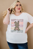 PL252149-1-1X, PL252149-1-2X, PL252149-1-3X, PL252149-1-4X, PL252149-1-5X, White Plus Size Happy Easter T Shirt Leopard Bunny Graphic Short Sleeve Tops