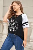 PL252150-2-1X, PL252150-2-2X, PL252150-2-3X, PL252150-2-4X, PL252150-2-5X, Black Plus Size Tee Happy Easter Bunny Graphic Short Sleeve Shirts Tops