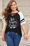 PL252150-2-1X, PL252150-2-2X, PL252150-2-3X, PL252150-2-4X, PL252150-2-5X, Black Plus Size Tee Happy Easter Bunny Graphic Short Sleeve Shirts Tops